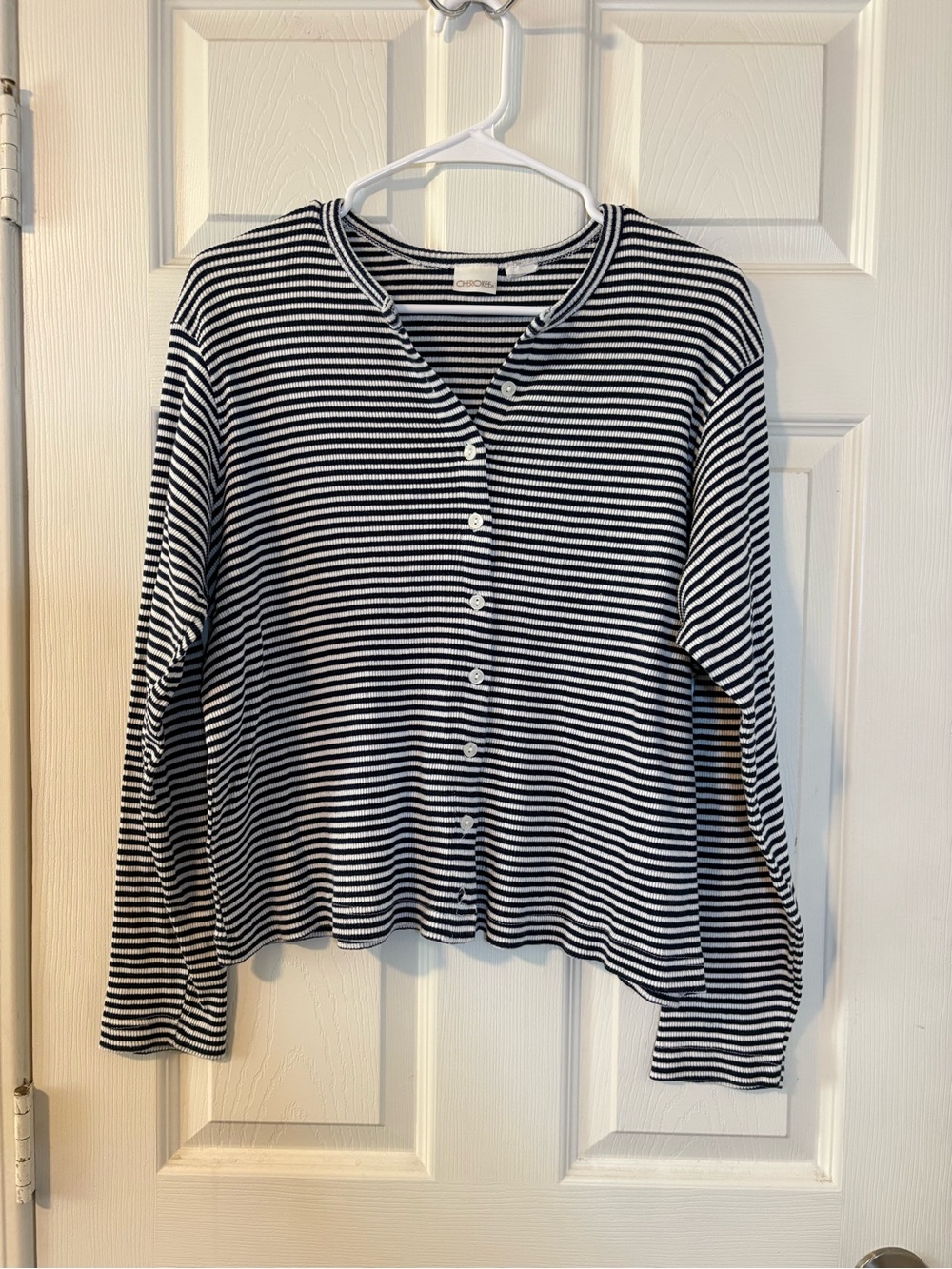 Cherokee Black and White Striped Button Front Sweater